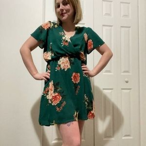 Green floral women's dress.